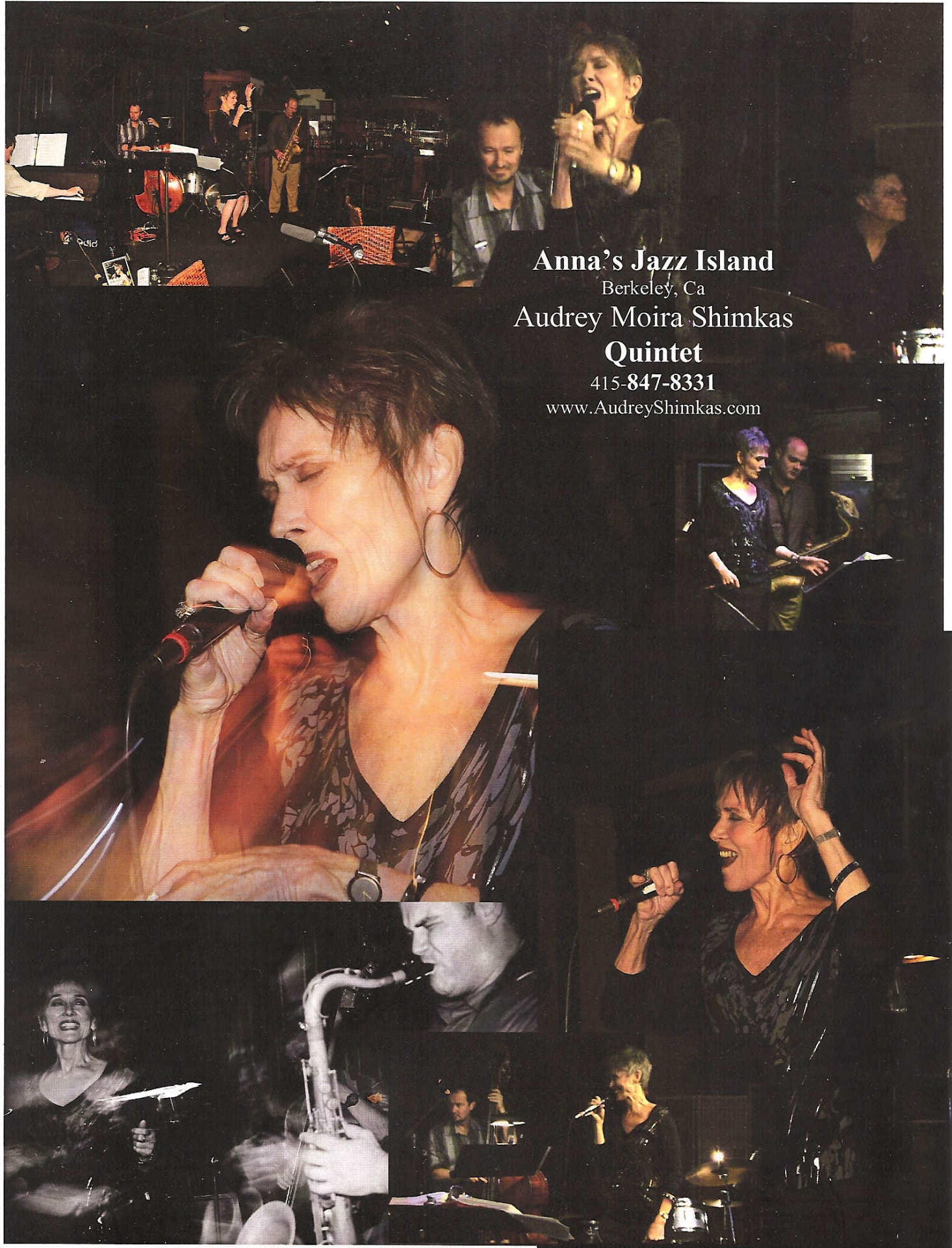 Poster for the Audrey Moira Shimkas Quintet at Anna's Jazz Island, Berkeley