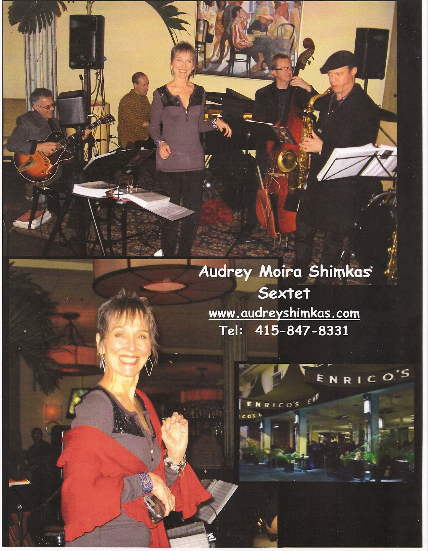 Poster for the Audrey Moira Shimkas Sextet at Enrico's